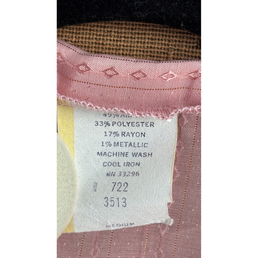 Vintage 70s prairie style Pink Cropped lurex thread Blouse Black Trim Button up - Picture 7 of 7